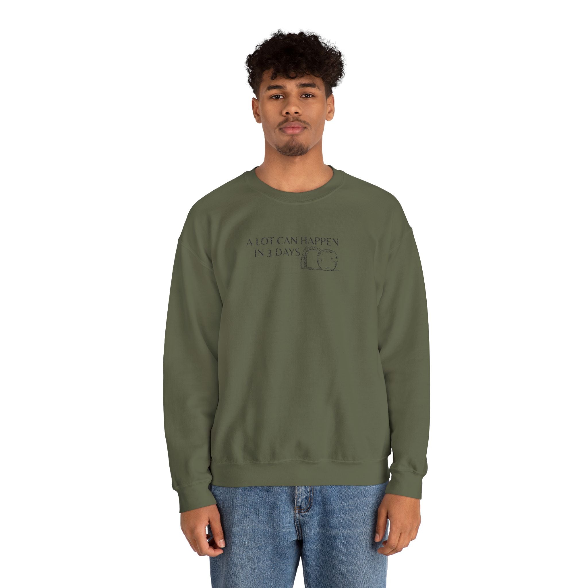 "A lot can happen in 3 days" Embroidered Unisex Crewneck Sweatshirt