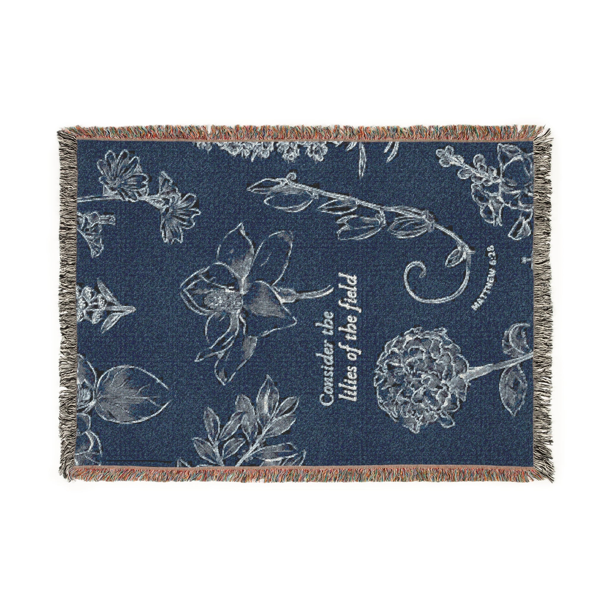 Matthew 6:28 Floral Woven Blanket